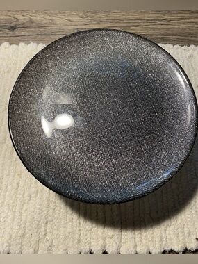 Textured Black Glass Pedestal Cake Stand